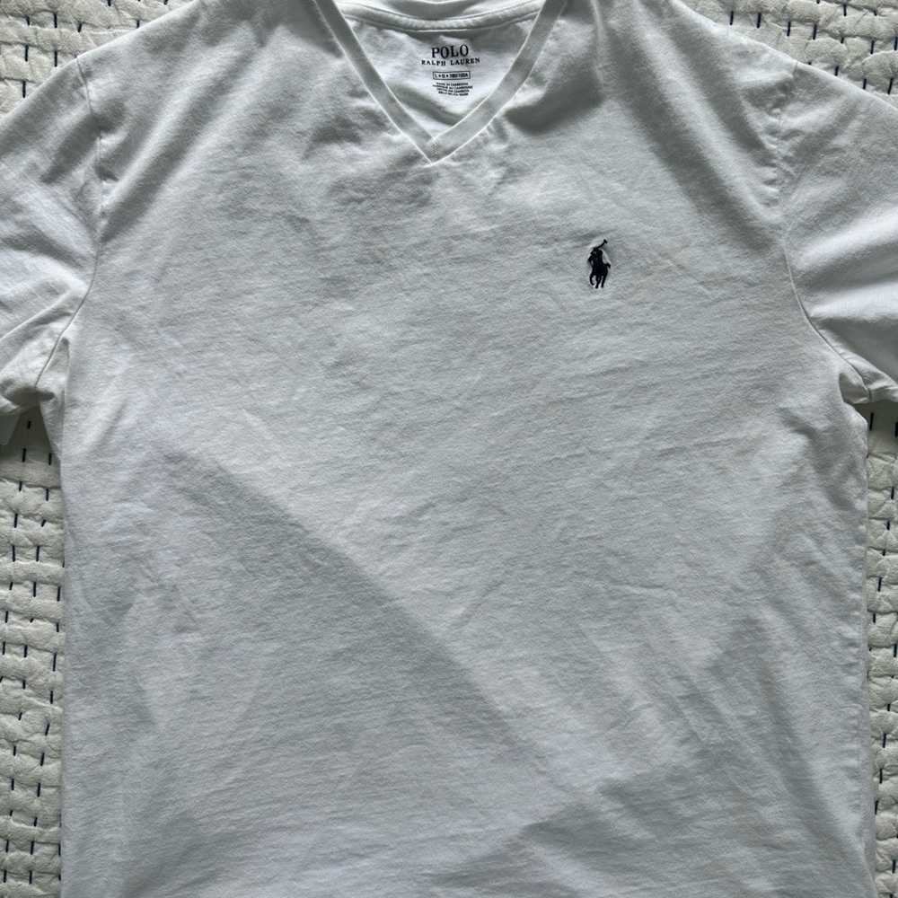 Men’s Large White Ralph Lauren Polo Cotton V Neck Short Sleeve Tee-Shirt - Picture 2 of 5